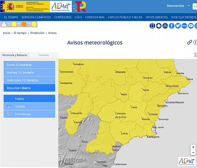 Activado el dispositivo municipal ante el aviso amarillo por lluvias tormentas emitido por AEMET para hoy lunes