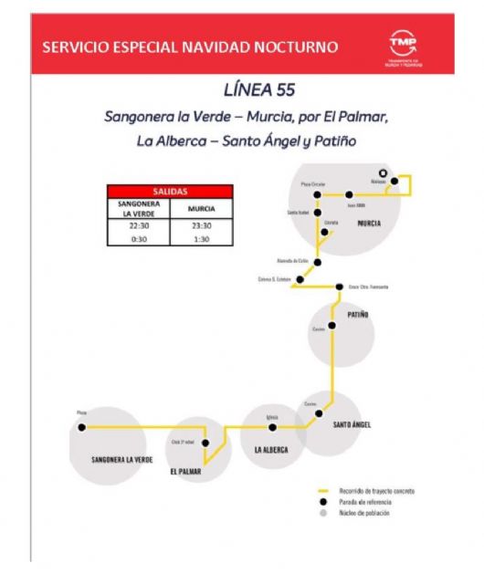 Las pedanías tendrán, los fines de semana de Navidad, un nuevo servicio nocturno de autobús sin coste para los usuarios