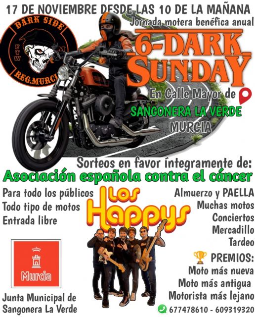 Sangonera La Verde acoge el domingo un encuentro motero solidario con el 6-Dark Sunday