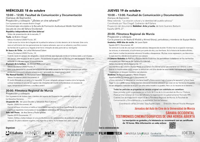 El Aula de Cine de la Universidad de Murcia organiza unas jornadas sobre el Sáhara Occidental