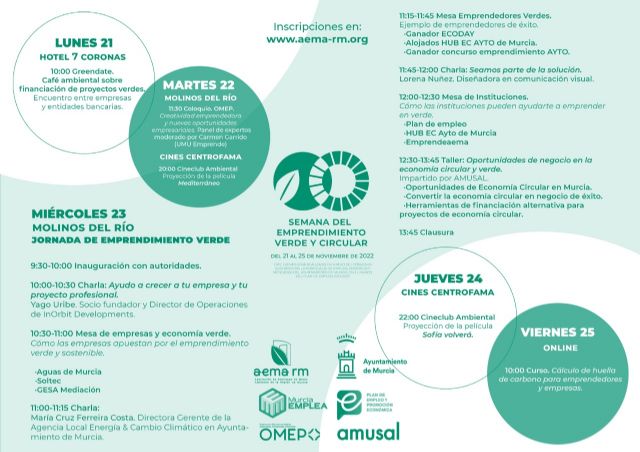 Murcia acoge la 'Semana del Emprendimiento Verde y Circular' del 21 al 25 de noviembre