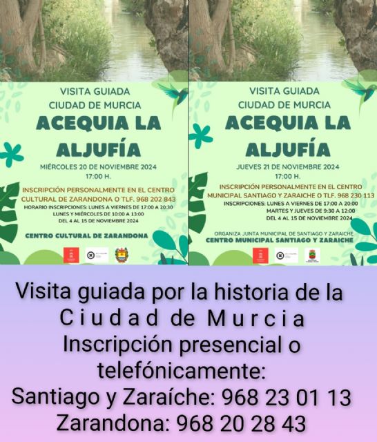 Una ruta por la Acequia de la Aljufía dará a conocer los jardines de Murcia, sistemas de riego y secretos de algunos conventos