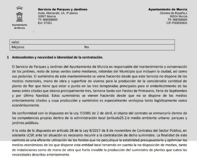 IU-Verdes Murcia denuncia el despilfarro de 2,6 millones de euros en flores de empresas privadas